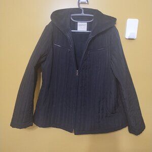 VTG 90s Esprit Black Quilted Puffer Jacket w Hood 1X Winter Outdoor Cozy